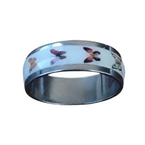 10 ring size U.S.  Butterfly Silver white colorful